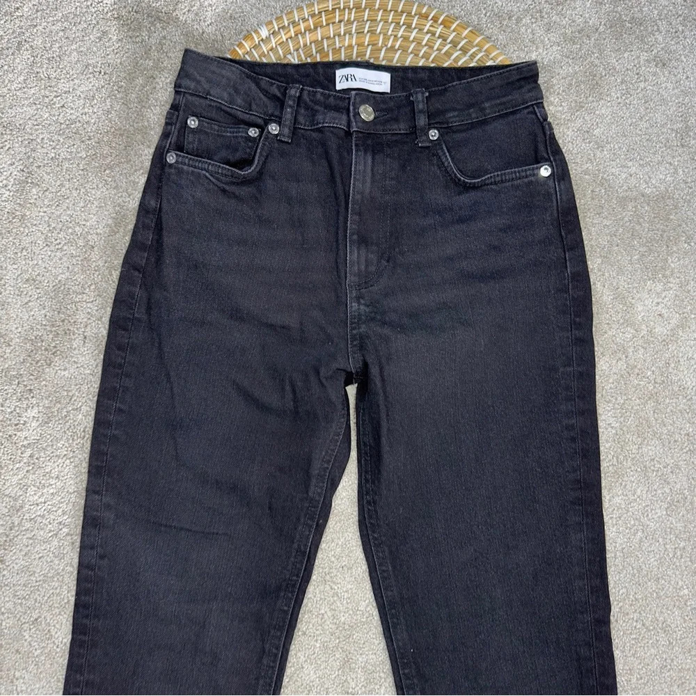 Zara Split Hem Slim Jeans Black High-Rise Full Length Straight Leg Size 6 - Picture 5 of 16